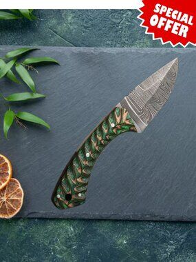 Hand-Forged Damascus Chef Knife - Artistic Green Resin Handle & Sheath